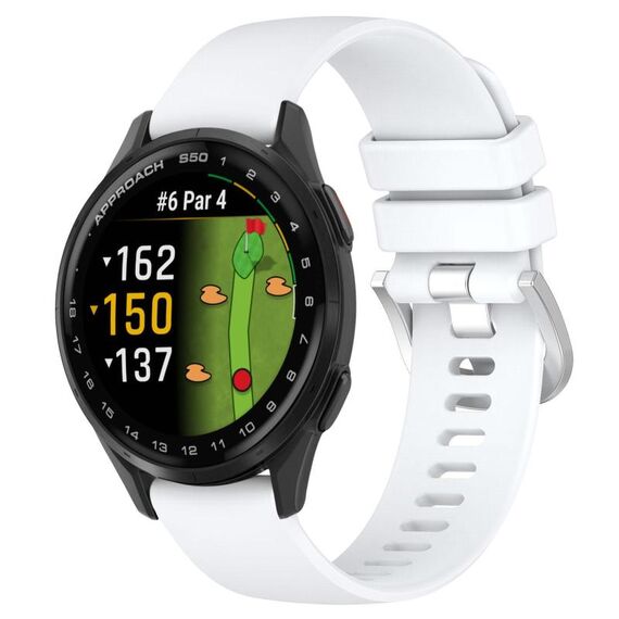 Per Garmin Approach S50 20mm Liquid Glossy Silver Buckle Cinturino in silicone (bianco)