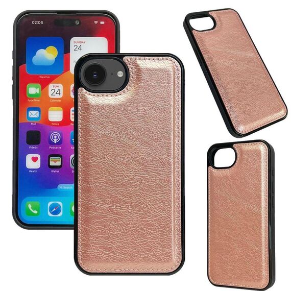 Per iPhone 16e Custodia per telefono con cover posteriore in pelle di mucca (oro rosa)