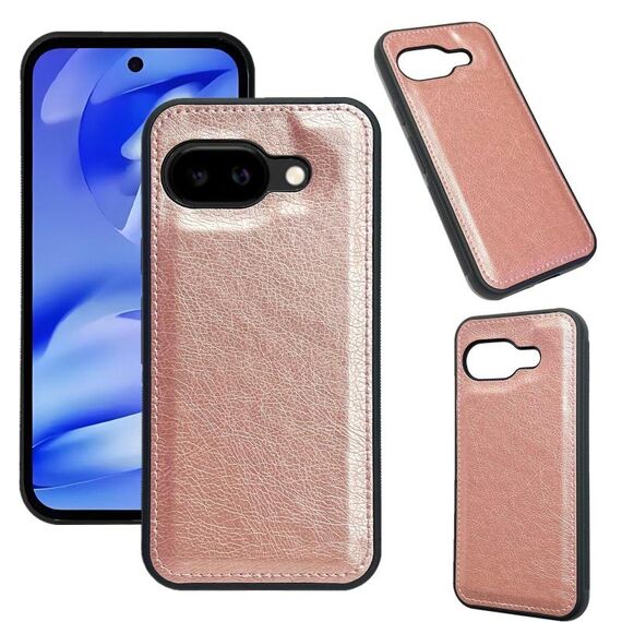 Per Google Pixel 9a Custodia per telefono con cover posteriore in pelle di mucca (oro rosa)