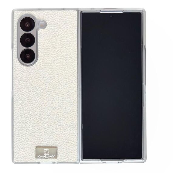 Per Samsung Galaxy Z Fold6 Custodia per telefono con texture Litchi con bordo trasparente (bianco)