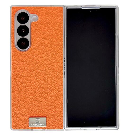 Per Samsung Galaxy Z Fold6 Custodia per telefono con texture Litchi con bordo trasparente (arancione)