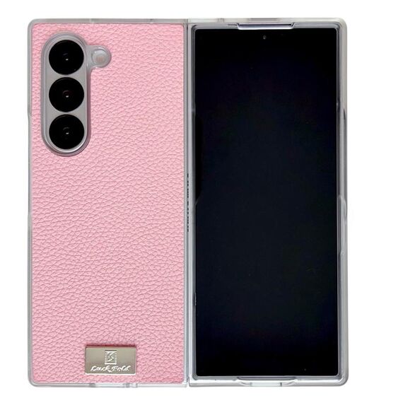 Per Samsung Galaxy Z Fold6 Custodia per telefono con texture Litchi con bordo trasparente (rosa)