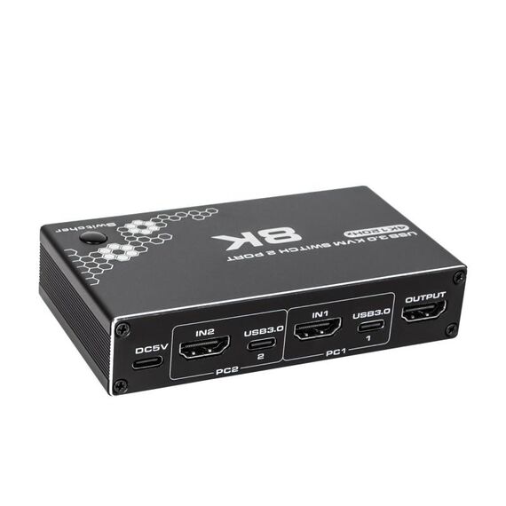 K1 2 porte HDCP 2.3 RJ45 USB 3.0 Hub Adattatore 4K 120Hz HDMI 2.0b USB-C KVM Switch (Nero)