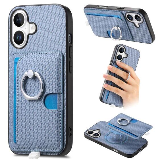 Per iPhone 16 Plus Custodia per telefono con inserto laterale ad anello in fibra di carbonio MagSafe (blu)