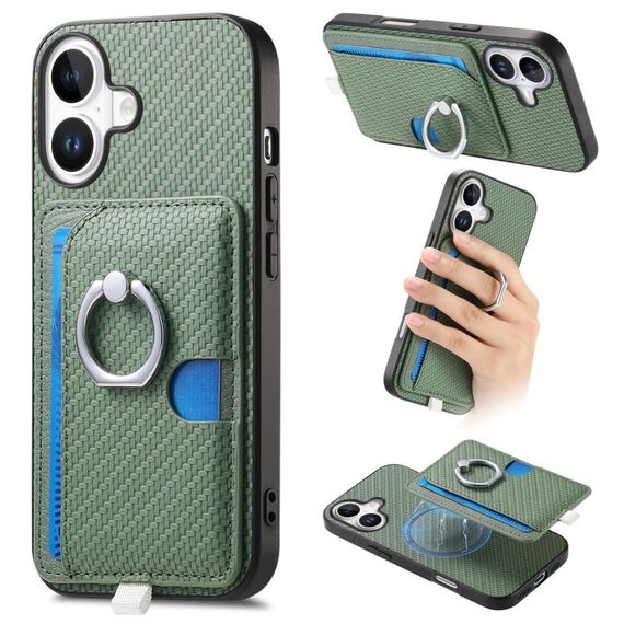 Per iPhone 16 Plus Custodia per telefono con inserto laterale ad anello in fibra di carbonio MagSafe (verde)