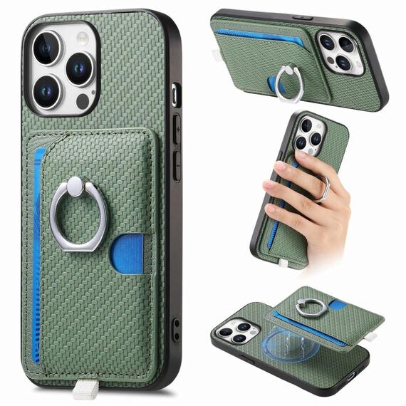 Per iPhone 14 Pro Custodia per telefono con inserto laterale ad anello in fibra di carbonio MagSafe (verde)