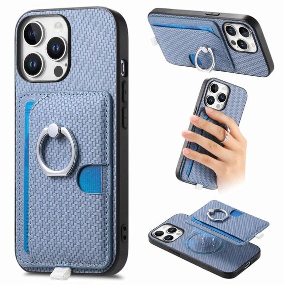 Per iPhone 14 Pro Max Custodia per telefono con inserto laterale ad anello in fibra di carbonio MagSafe (blu)