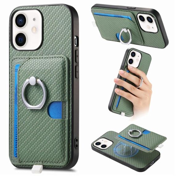 Per iPhone 11 Custodia per telefono con inserto laterale ad anello in fibra di carbonio MagSafe (verde)