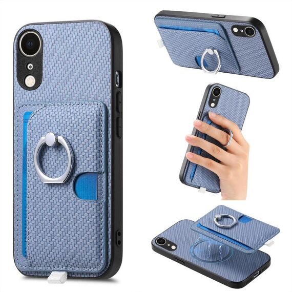 Per iPhone XR Custodia per telefono con inserto laterale ad anello in fibra di carbonio MagSafe (blu)