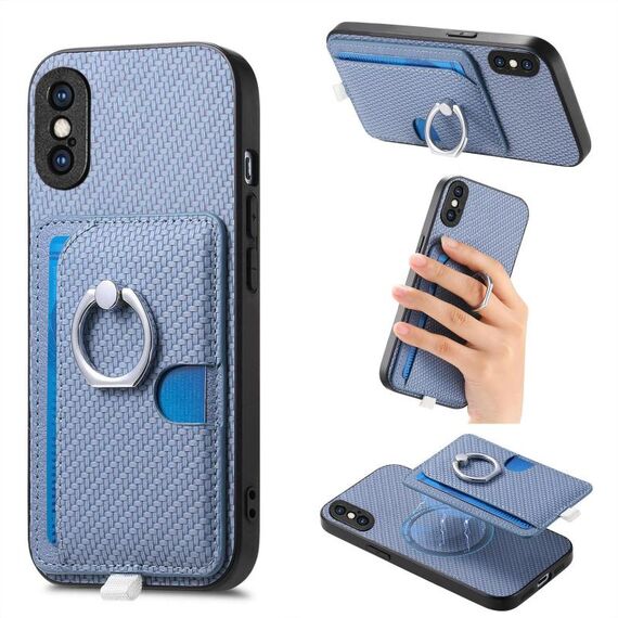 Per iPhone XS Max Custodia per telefono con inserto laterale ad anello in fibra di carbonio MagSafe (blu)