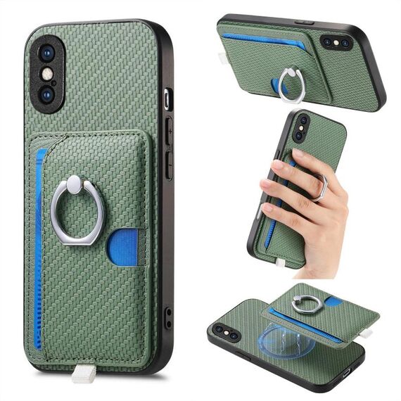 Per iPhone XS Max Custodia per telefono con inserto laterale ad anello in fibra di carbonio MagSafe (verde)