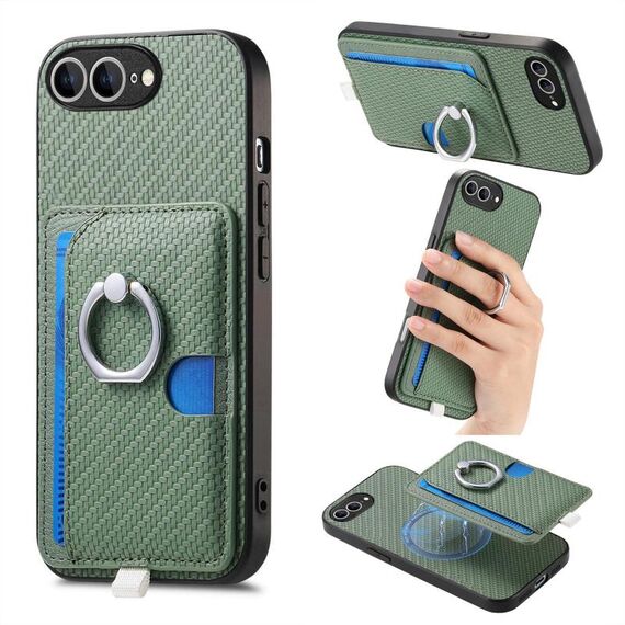 Per iPhone 7 Plus / 8 Plus Custodia per telefono con inserto laterale ad anello in fibra di carbonio MagSafe (verde)