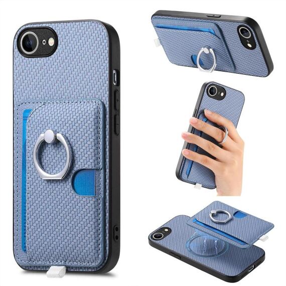 Per iPhone 16e Custodia per telefono con inserto laterale ad anello in fibra di carbonio MagSafe (blu)