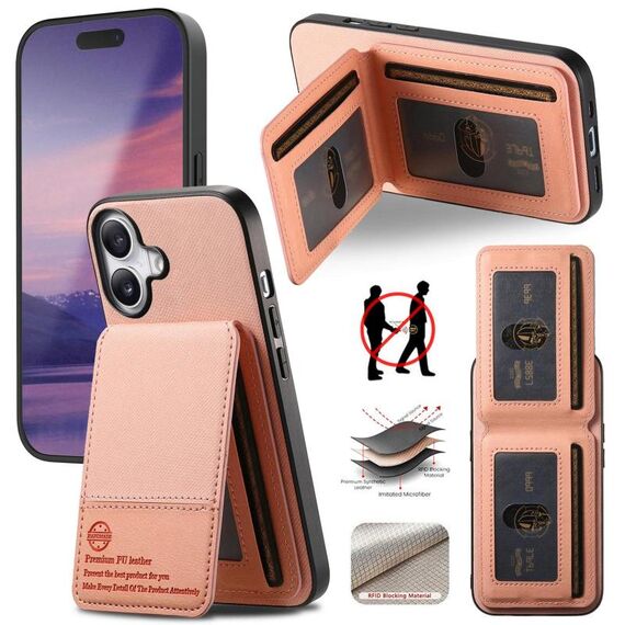 Per iPhone 16 Plus Twill Tessuto Pelle Verticale Flip RFID Card Bag Custodia per Telefono (Rosa)