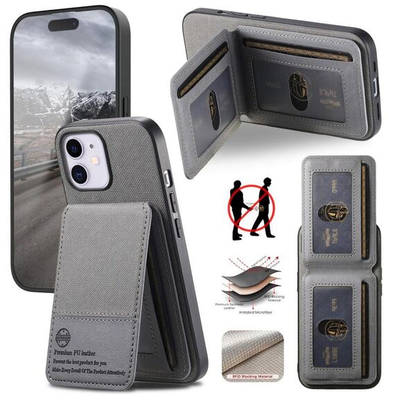 Per iPhone 12 Twill Tessuto Pelle Verticale Flip RFID Card Bag Custodia per Telefono (Grigio)
