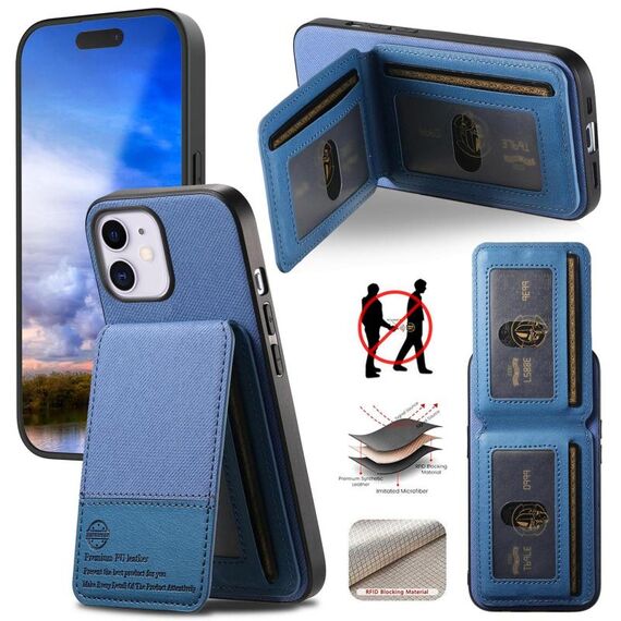 Per iPhone 12 Twill Tessuto Pelle Verticale Flip RFID Card Bag Custodia per Telefono (Blu)