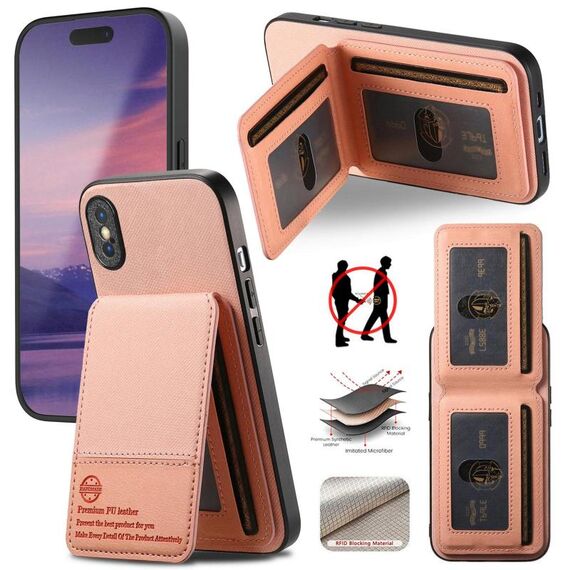 Per iPhone X / XS Twill Tessuto Pelle Verticale Flip RFID Card Bag Custodia per Telefono (Rosa)