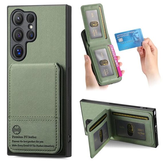 Per Samsung Galaxy S24 Ultra 5G Twill Tessuto Pelle Verticale Flip RFID Card Bag Custodia per Telefono (Verde)