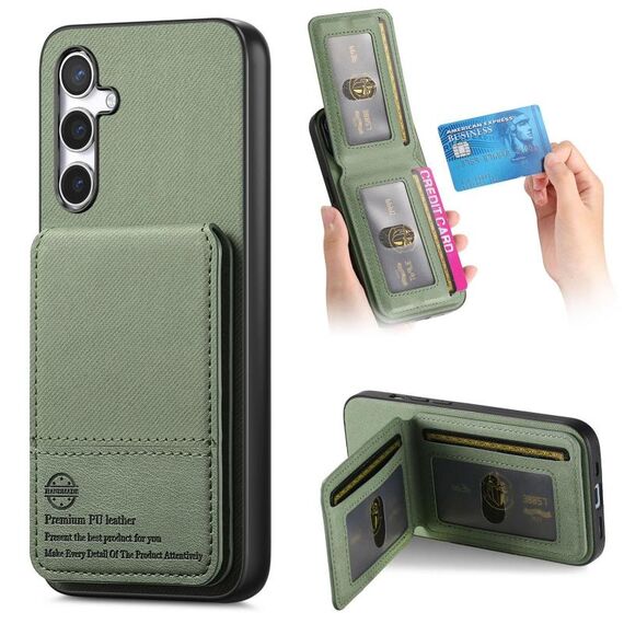 Per Samsung Galaxy A25 5G Twill Tessuto Pelle Verticale Flip RFID Card Bag Custodia per Telefono (Verde)