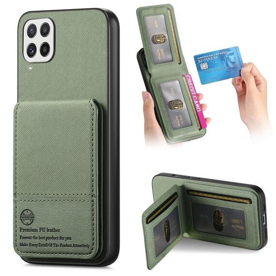 Per Samsung Galaxy A22 4G Twill Tessuto Pelle Verticale Flip RFID Card Bag Custodia per Telefono (Verde)