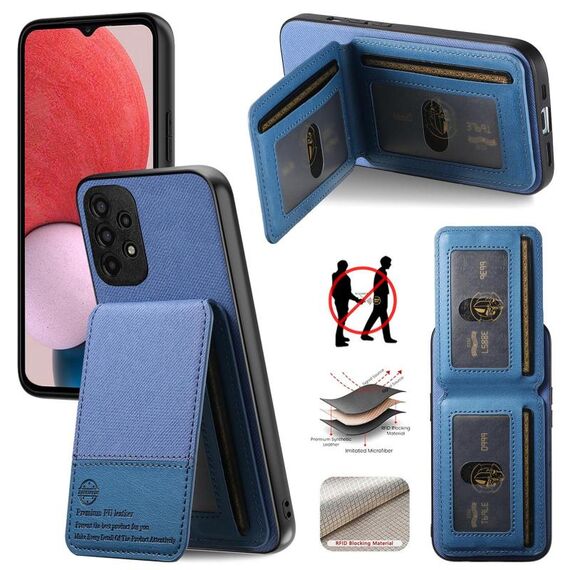 Per Samsung Galaxy A32 4G Twill Tessuto Pelle Verticale Flip RFID Card Bag Custodia per Telefono (Blu)