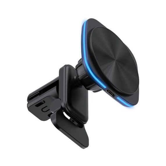 Per iPhone 12-16 Cellulare Auto Caricabatterie Magnetico Wireless Supporto per Bocchetta dell'Aria Auto Caricabatterie Rapido Luce Blu (Nero)