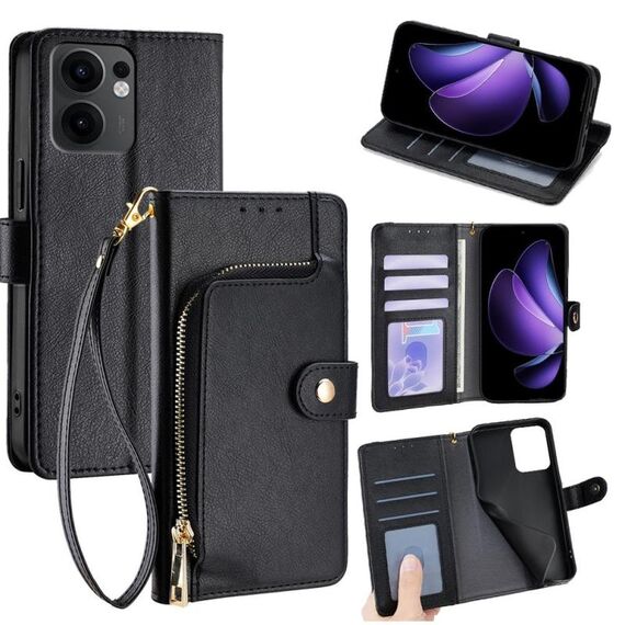 Per OPPO Reno13 F 5G / 4G Custodia in pelle con cerniera (nero)