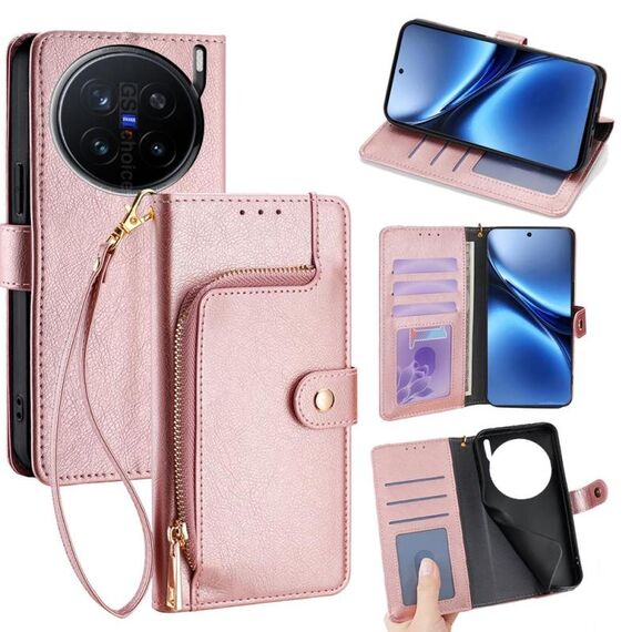 Per vivo X200 Pro 5G Custodia in pelle con cerniera (oro rosa)