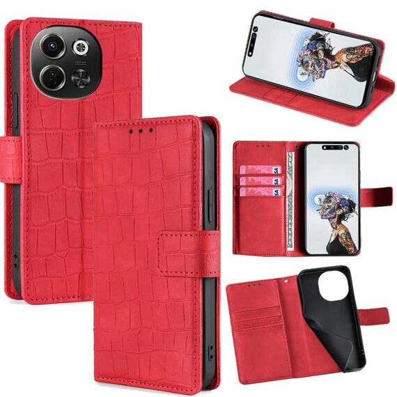 Per Tecno Pova 6 Neo 5G Custodia in pelle con chiusura magnetica in coccodrillo (rosso)