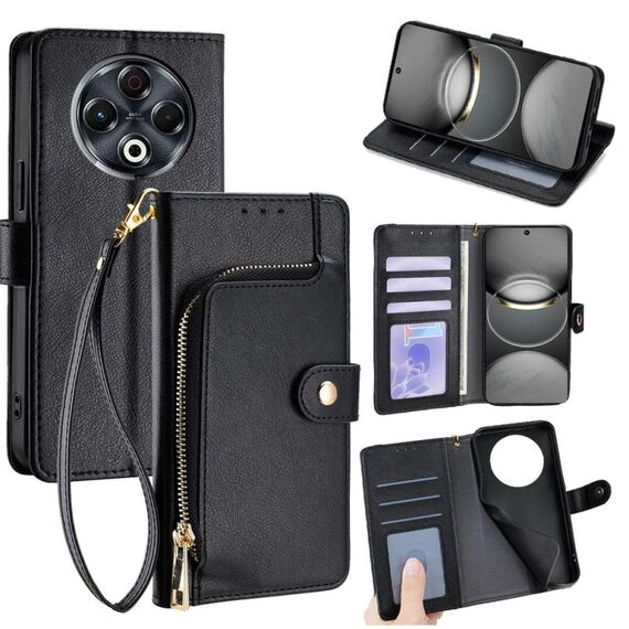 Per Tecno Spark 30 4G Custodia in pelle con cerniera (nero)