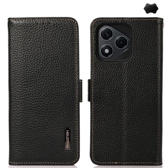 Per Honor 400 Lite KHAZNEH Custodia per telefono in vera pelle Litchi magnetica laterale RFID (nera)