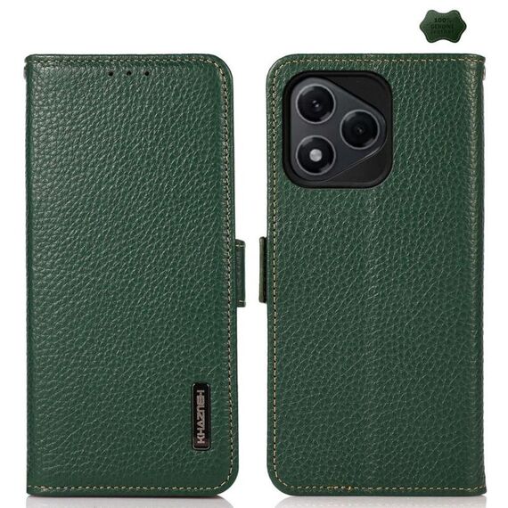 Per Honor 400 Lite KHAZNEH Custodia per telefono in vera pelle Litchi magnetica laterale RFID (verde)