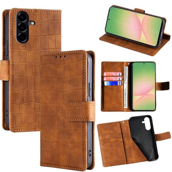 Per Samsung Galaxy A56 5G Custodia in pelle con chiusura magnetica effetto coccodrillo (marrone)