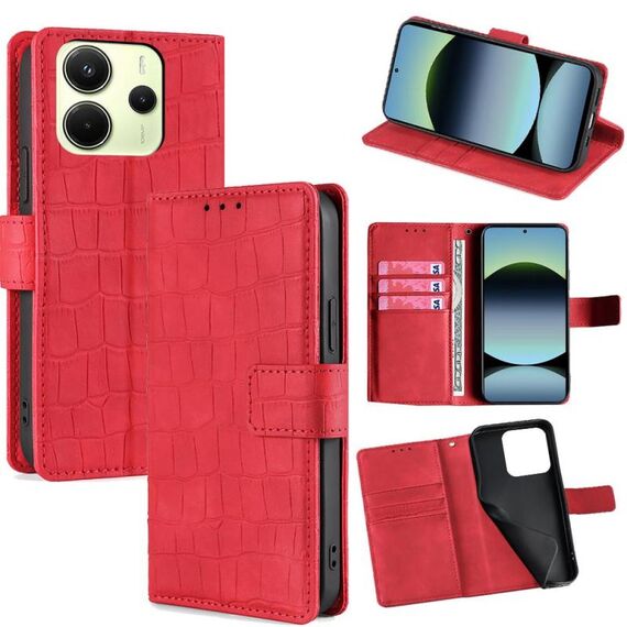 Per Redmi Note 14 4G 163,25 mm Custodia in pelle con chiusura magnetica in coccodrillo (rosso)