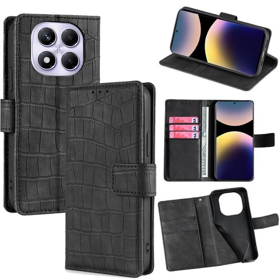Per Redmi Note 14 Pro 4G Custodia in pelle con chiusura magnetica in coccodrillo (nero)