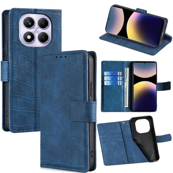 Per Redmi Note 14 Pro 4G Custodia in pelle con chiusura magnetica in coccodrillo (blu)