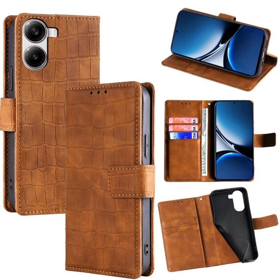 Per Redmi Turbo 4 Custodia in pelle con chiusura magnetica in coccodrillo (marrone)