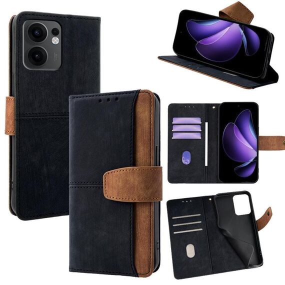 Per OPPO Reno13 F 4G / 5G Custodia per telefono in pelle con cuciture colorate e blocco RFID (nero)