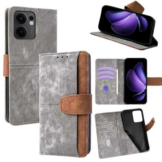 Per OPPO Reno13 F 4G / 5G Custodia per telefono in pelle con cuciture colorate e blocco RFID (grigio)