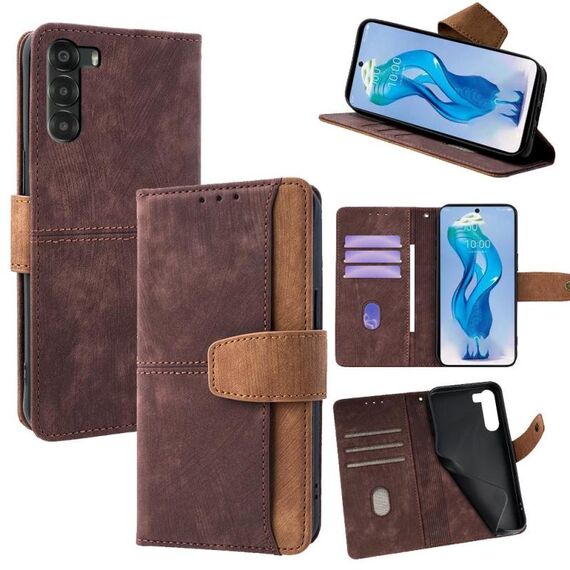 Per ZTE Nubia S 5G Custodia per telefono in pelle con cuciture colorate e blocco RFID (marrone)