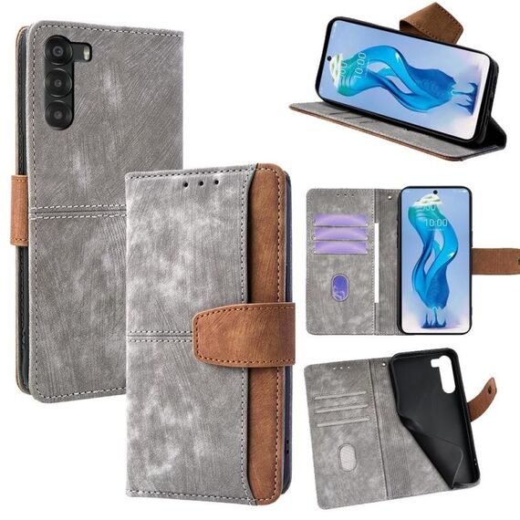 Per ZTE Nubia S 5G Custodia per telefono in pelle con cuciture colorate e blocco RFID (grigio)