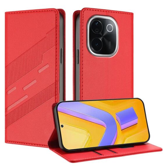 Per vivo iQOO Z9s Pro 5G India Custodia per telefono in pelle retrò con portafoglio multifunzionale in rilievo (rosso)