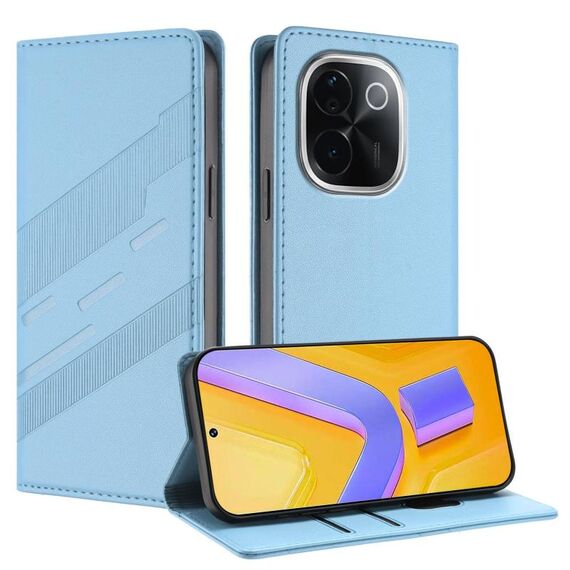 Per vivo iQOO Z9s Pro 5G India Custodia per telefono in pelle retrò con portafoglio multifunzionale in rilievo (azzurro chiaro)