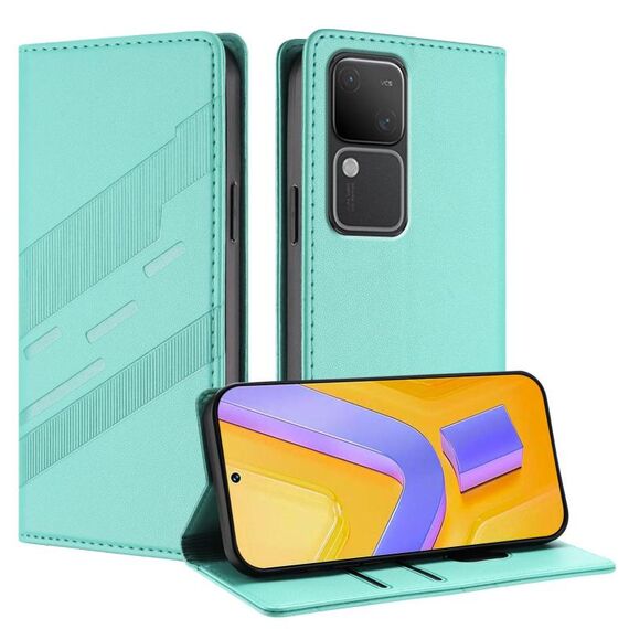 Per vivo S18 / S18 Pro Custodia per telefono in pelle retrò multifunzionale in rilievo (verde menta)