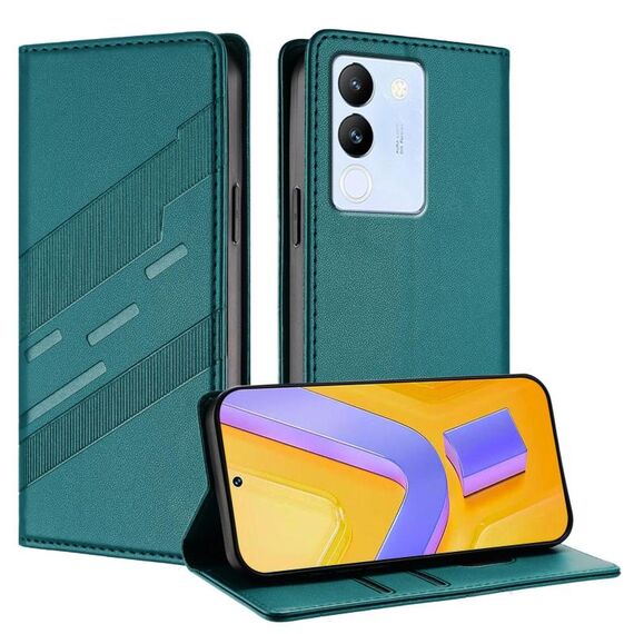 Per vivo V29e 5G / Y200 5G Global Embossed Multi-funzionale Portafoglio Retro Custodia per telefono in pelle (verde scuro)