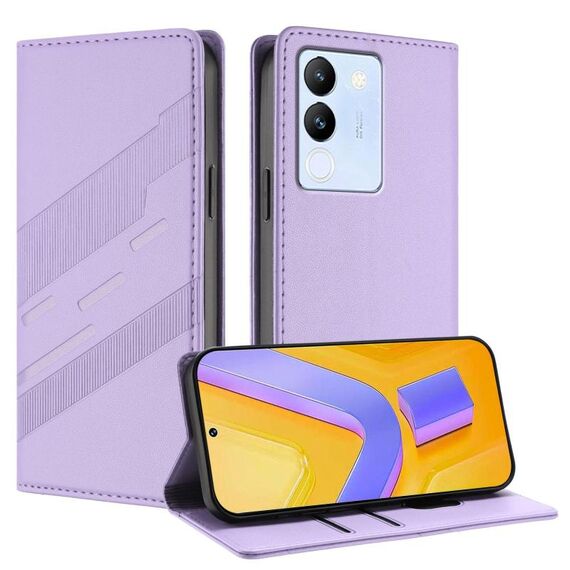 Per vivo V29e 5G / Y200 5G Global Embossed Multi-funzionale Portafoglio Retro Custodia per telefono in pelle (Viola chiaro)