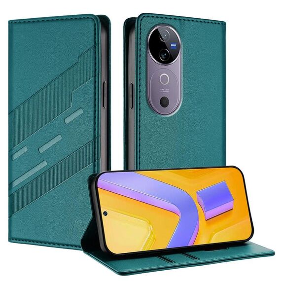 Per vivo V40 5G Global Embossed Multi-funzionale Portafoglio Retro Custodia per Telefono in Pelle (Verde Scuro)