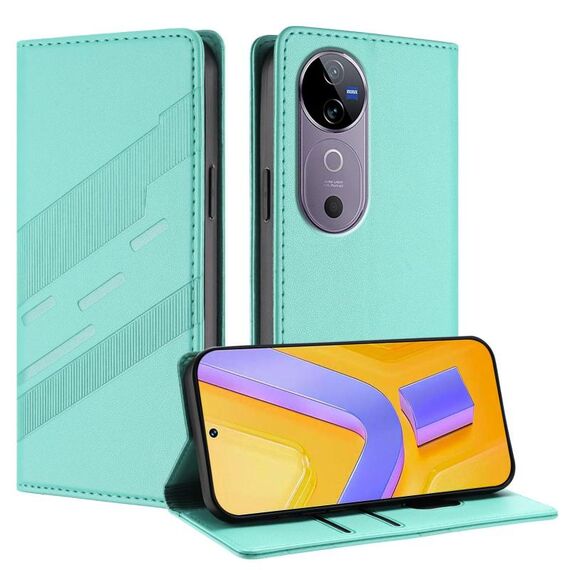 Per vivo V40 5G Global Embossed Multi-funzionale Portafoglio Retro Custodia in Pelle per Telefono (Verde Menta)