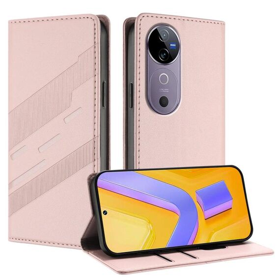Per vivo V40 5G Global Embossed Multi-funzionale Portafoglio Retro Custodia in Pelle per Telefono (Rosa)