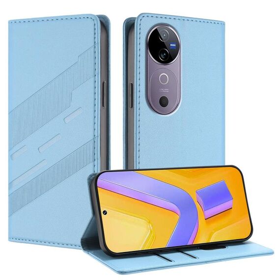 Per vivo V40 5G Global Embossed Multi-funzionale Portafoglio Retro Custodia in Pelle per Telefono (Blu Chiaro)